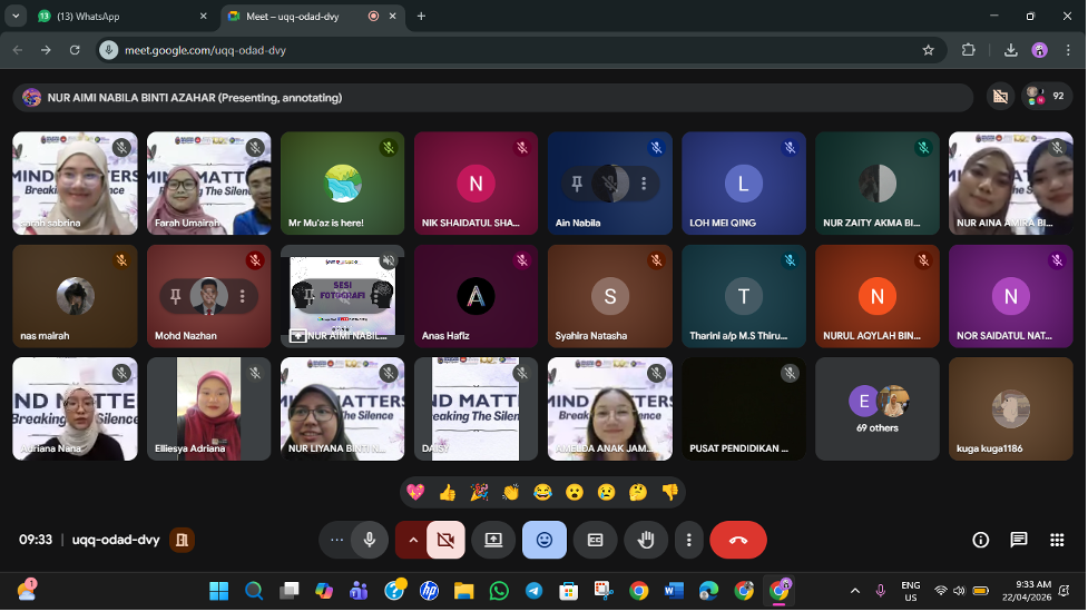 Paparan peserta dan panel sepanjang Program “Mind Matters : Breaking The Silence”.
